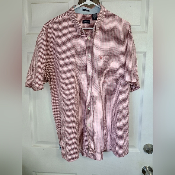 Izod Men's Classic Short Sleeve Button Down Shirt, Size: XL Color: Red/White - Picture 5 of 15